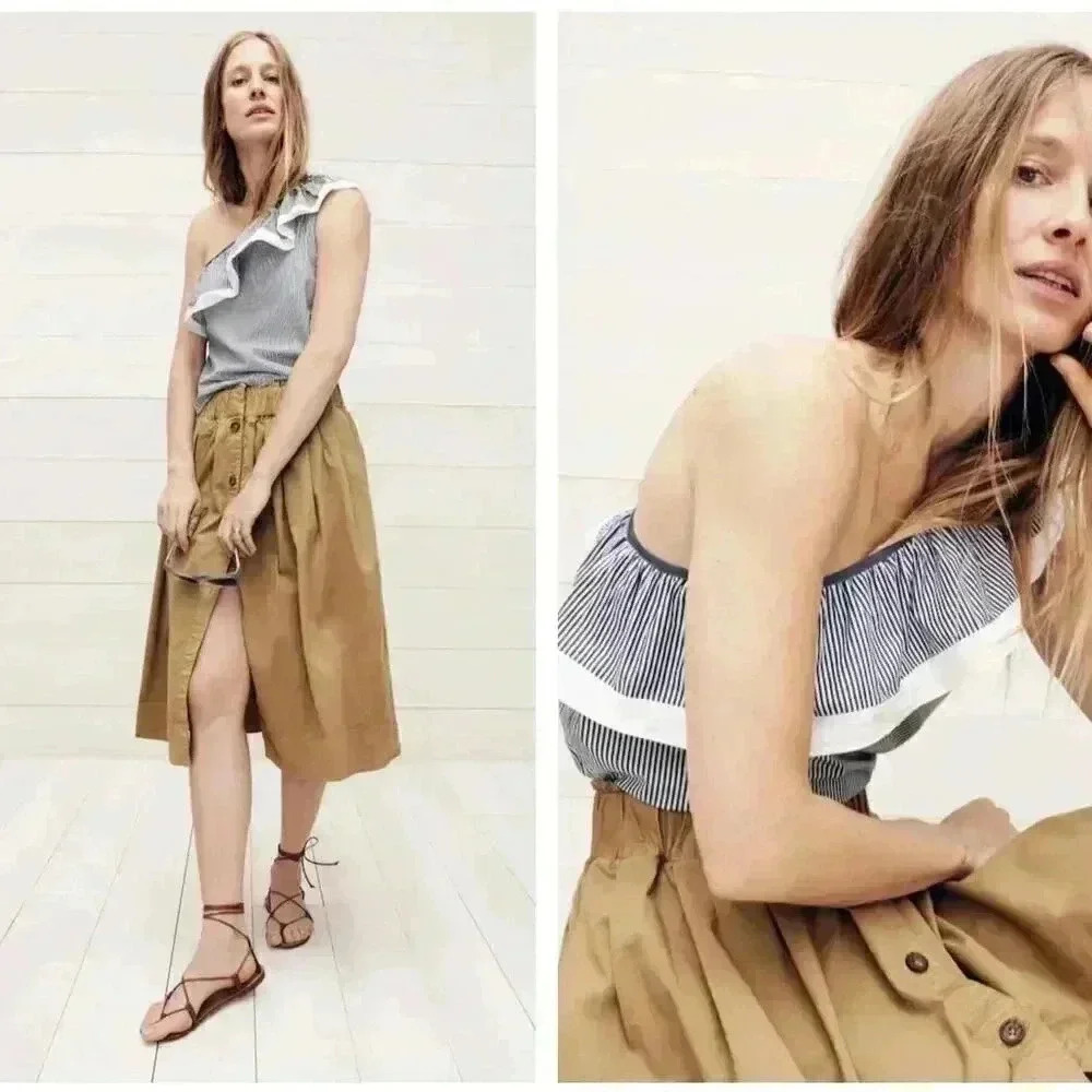 J. Crew One-Shoulder Ruffle Top In Stripe‎ Size 14